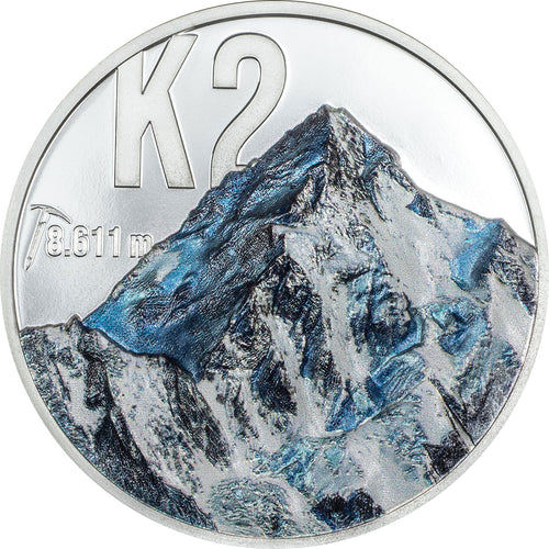 2024 Cook Isl. $10 Peaks - K2 2oz Silver Coin