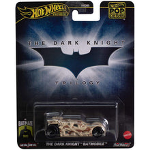 Packaged Hot Wheels toy car model representing the Dark Knight Batmobile, with 'The Dark Knight Trilogy' branding on the packaging.