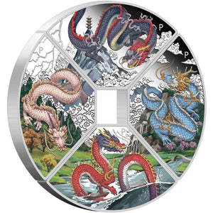2024 Tuvalu $1 Year of the Dragon Quadrant 1oz Silver Four-Coin Set