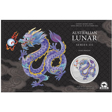 2024 $1 Year of the Dragon Lilac Colour 1oz Silver BU on Card