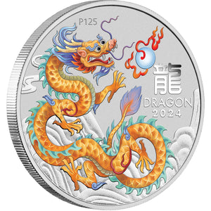 2024 $1 Year of the Dragon Golden Coloured 1oz Silver Coin in Card