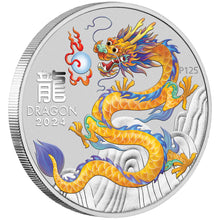 2024 $1 Year of the Dragon Yellow Colour 1oz Silver Coin in Card