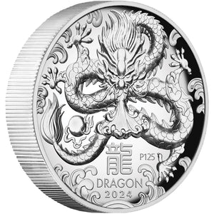 2024 $1 Year of the Dragon High Relief 1oz Silver Proof Coin
