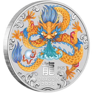 2024 $1 Year of the Dragon Coloured 1oz Silver Coin in Card