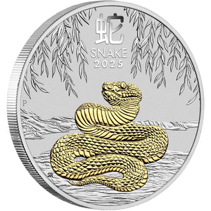 2025 $1 Year of the Snake Gilded 1oz Silver Coin