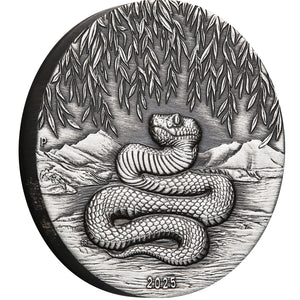 2025 $2 Year of the Snake Antiqued 2oz Silver Coin