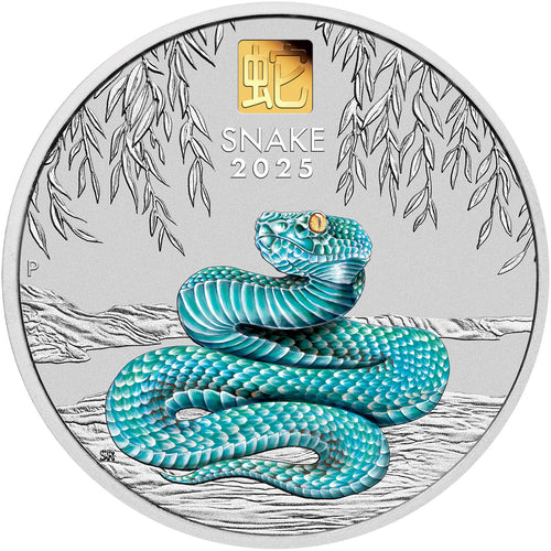 2025 $30 Year of the Snake 1 Kilo Silver Coin w/Gold Privy