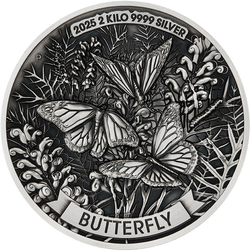2025 $60 Butterfly Antique-Finish 2kg Silver Coin