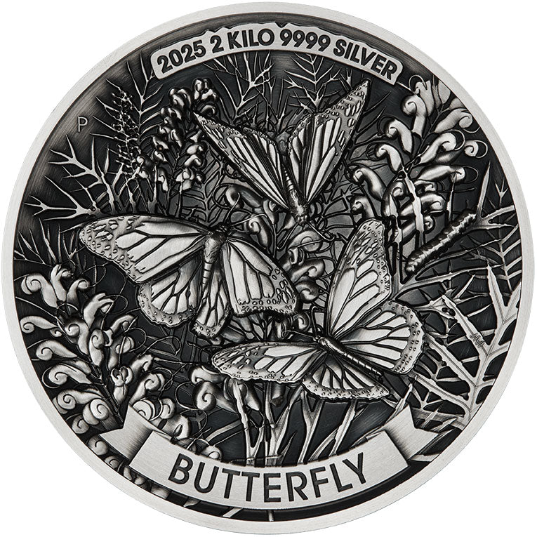 2025 $60 Butterfly Antique-Finish 2kg Silver Coin