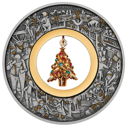 2025 $2 Santa's Workshop 2oz Silver Antiqued Coin