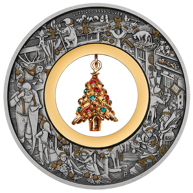 2025 $2 Santa's Workshop 2oz Silver Antiqued Coin