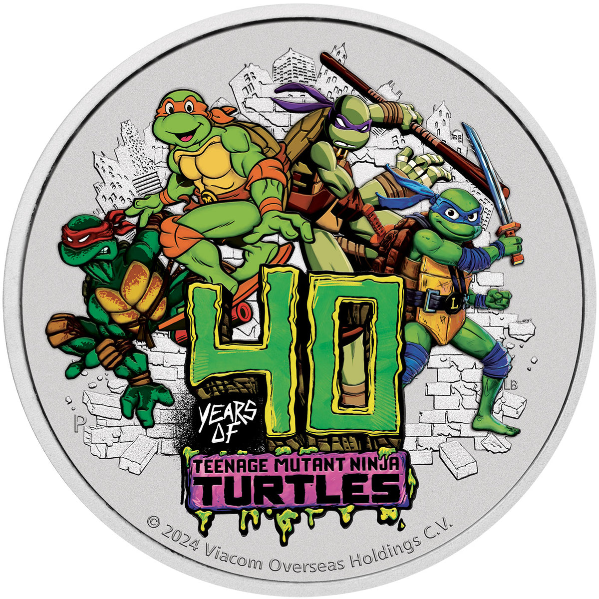 2024 Tuvalu $1 TMNT 40th Ann. Coloured 1oz Silver Coin in Card ...