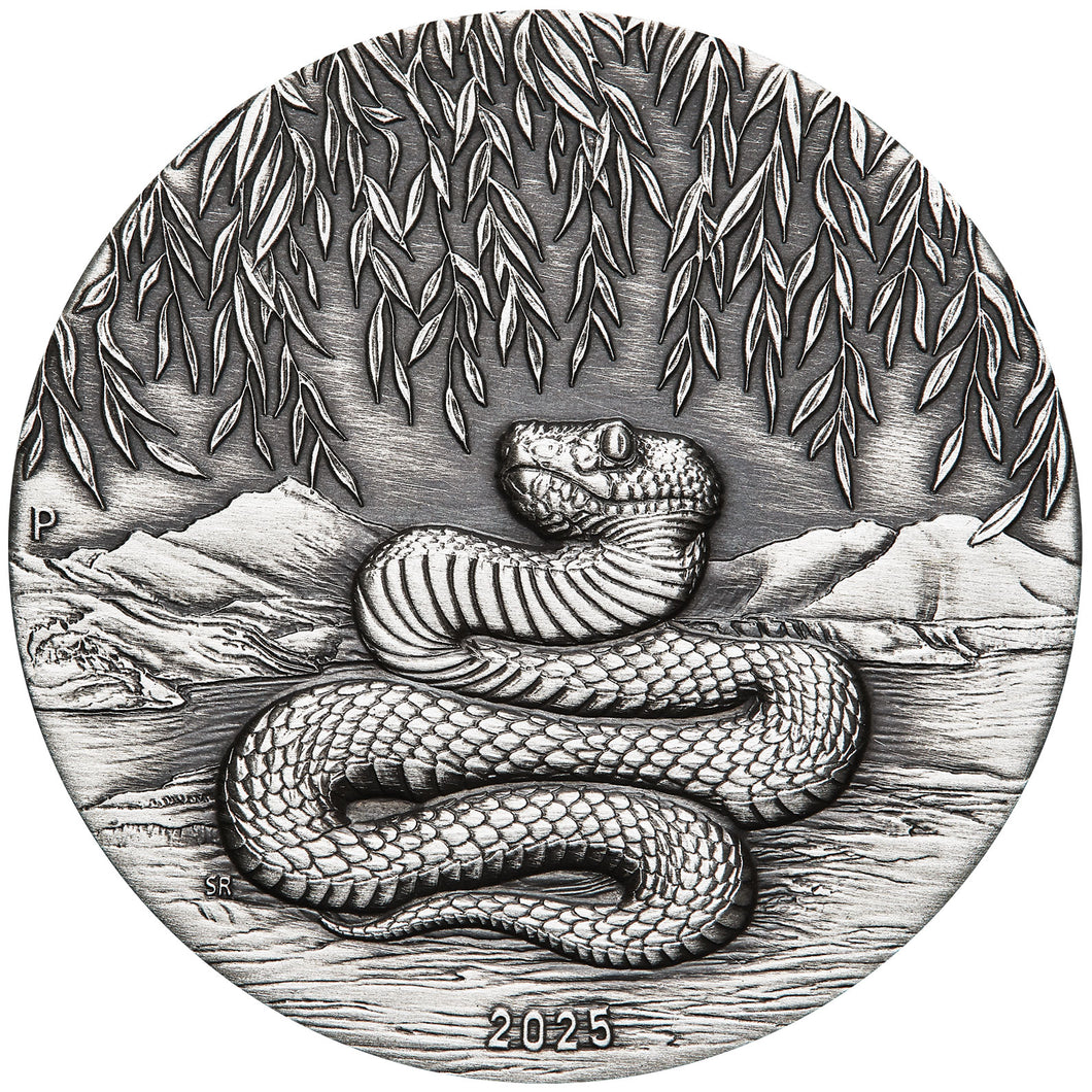 2025 $2 Year of the Snake Antiqued 2oz Silver Coin