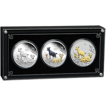 2027 $1 Year of the Goat  (Coloured, Proof & Gilded) 1oz Silver Trio Set