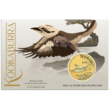 2026 $1 Perth Stamp & Coin Show Kooka Gold-Plated 1oz Silver Coin in Card