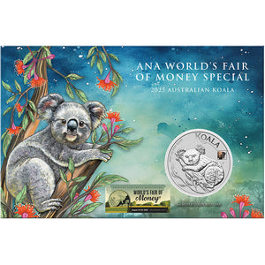 2025 $1 ANA Coin Show Koala w/ Bison Privy 1oz Silver Coin