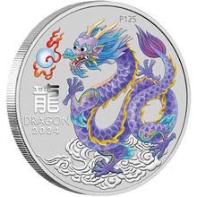 2024 $1 Year of the Dragon Lilac Colour 1oz Silver BU on Card