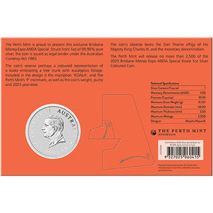 2025 $1 Brisbane Money Expo Koala Coloured 1oz Silver Coin in Card