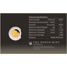 2026 $2 Mini Kookaburra 0.5g Gold Proof Coin in Card