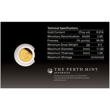 2026 $2 Mini Roo 0.5g Gold Proof Coin in Card