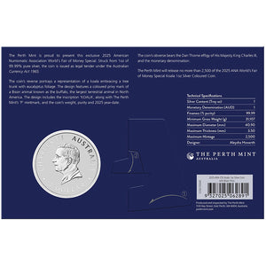 2025 $1 ANA Coin Show Koala w/ Bison Privy 1oz Silver Coin