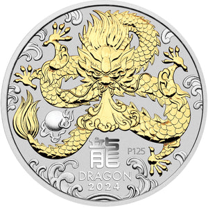 2024 $1 Year of the Dragon 1oz Silver Gilded Coin