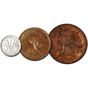 1964 Penny, Halfpenny, Threepence Set Uncirculated
