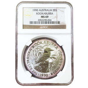 1990 $5 Kookaburra 1oz Silver NGC MS69