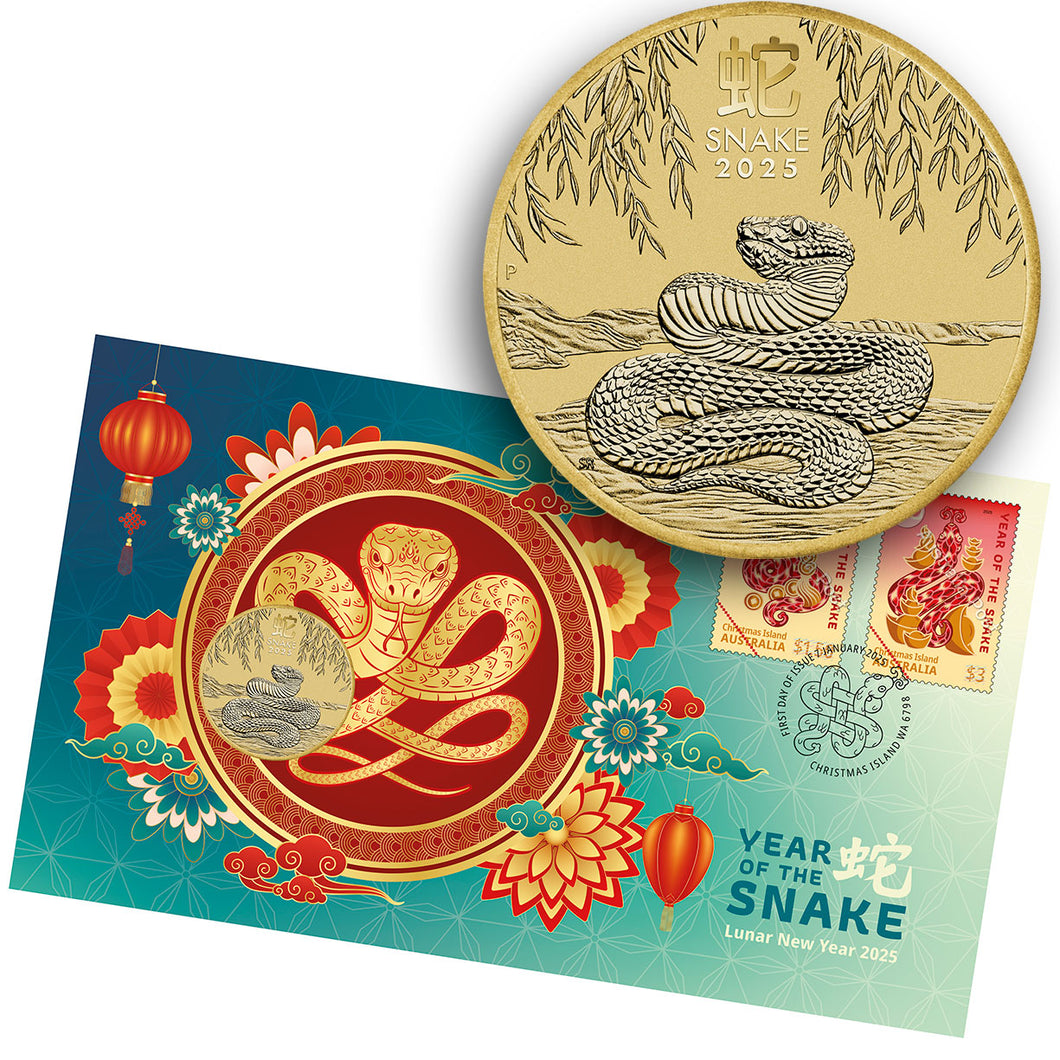 2025 $1 Year of the Snake Stamp & Coin Cover (PNC)