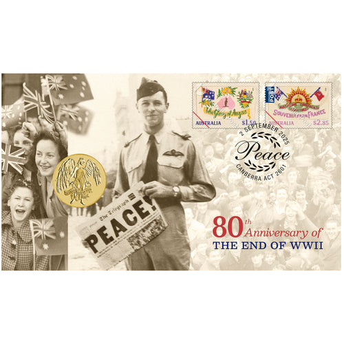 2025 $1 80th Anniversary of the End of WWII - Stamp and Coin Cover