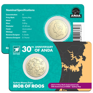 2025 $1 Sydney Money Expo Mob of Roos - Sydney Map Privy Mark Uncirculated Coin