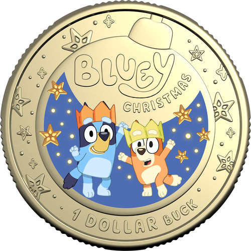 2025 $1 Bluey Christmas Al-br Unc coin on Card