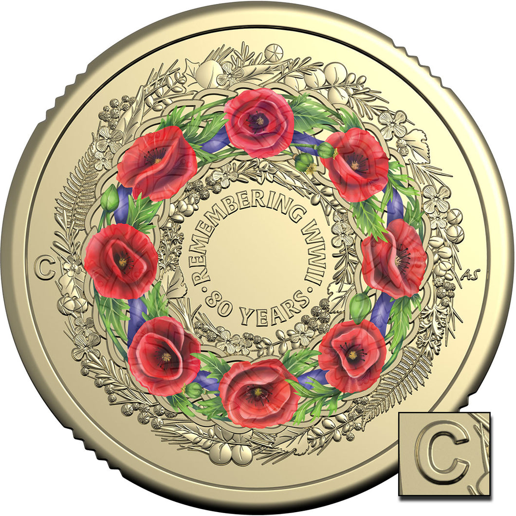 2025 $2 Remembrance Day Poppy Wreath 'C' MINTMARK COIN ON CARD