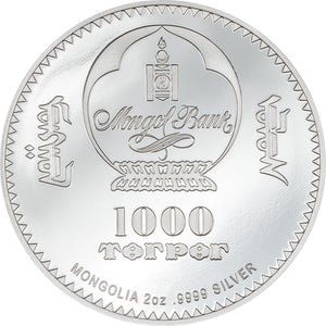 2023 Mongolia 1000Tg Into the Wild Bison 2oz Silver Coin