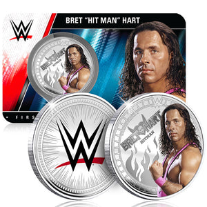 WWE Legends Bret "The Hitman" Hart 9g Silver Plated Medallion in Card