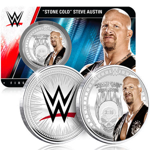 WWE Legends "Stone Cold" Steve Austin 9g Silver Plated Medallion in Card