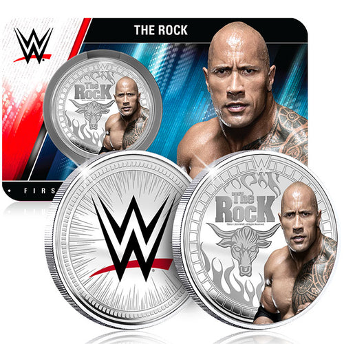 WWE Legends The Rock 9g Silver Plated Medallion in Card