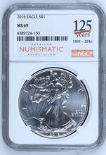 2016 USA $1 125 Years of ANA Eagle 1oz Silver MS 69