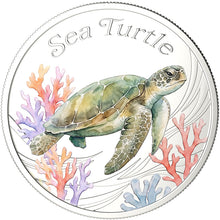 2026 Solomon Isl. 50c Water Colour Sea Turtle Silver-Plated Coin