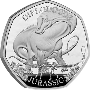 2024 UK 50p Dinosaurs - Diplodocus Silver Proof