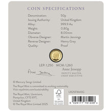2025 UK £5 Music Legends - Freddie Mercury 1/40oz Gold Proof Coin