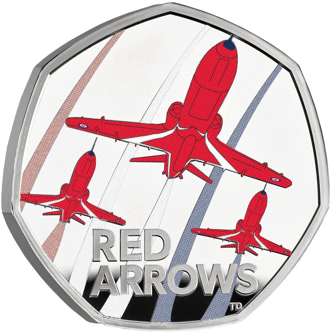 2025 UK 50p The Red Arrows Colour Silver Proof Coin