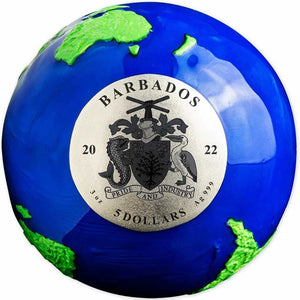 2022 Barbados $5 Blue Marble Green Planet 3oz Silver Coin