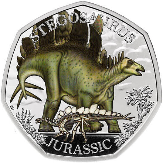 2024 UK 50p Dinosaurs - Stegosaurus Colour Silver Proof
