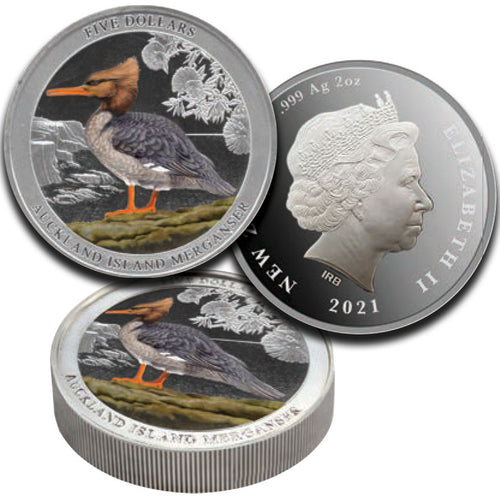 2021 NZ $5 Auckland Island Mergansor 2oz Silver Proof