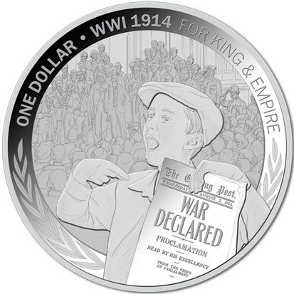 2014 NZ $1 WWI - 1914 King & Empire 1oz Silver Proof Coin