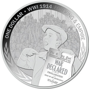 2014 NZ $1 WWI - 1914 King & Empire 1oz Silver Proof Coin