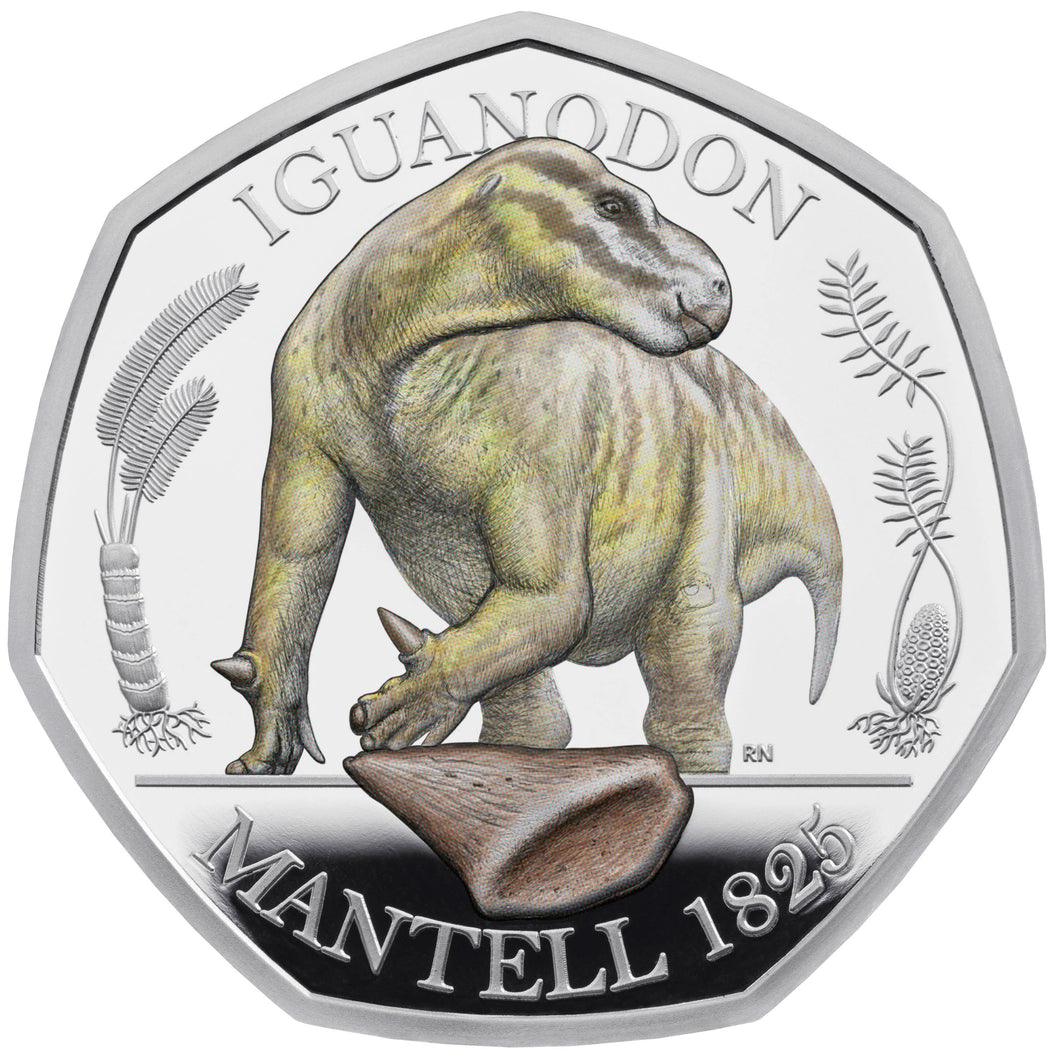 2020 UK 50p Dinosaurs - Iguanodon Colour Silver Proof