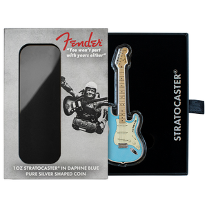 2023 Solomon Isl. $2 Fender Daphne Blue Stratocaster 1oz Silver Proof
